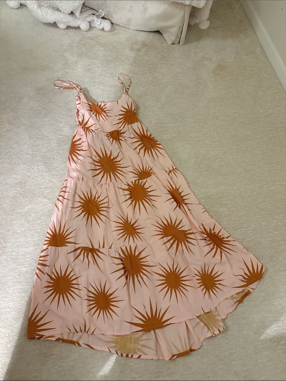Tiare Hawaii Pink Maxi Dress with Orange Starburst Print